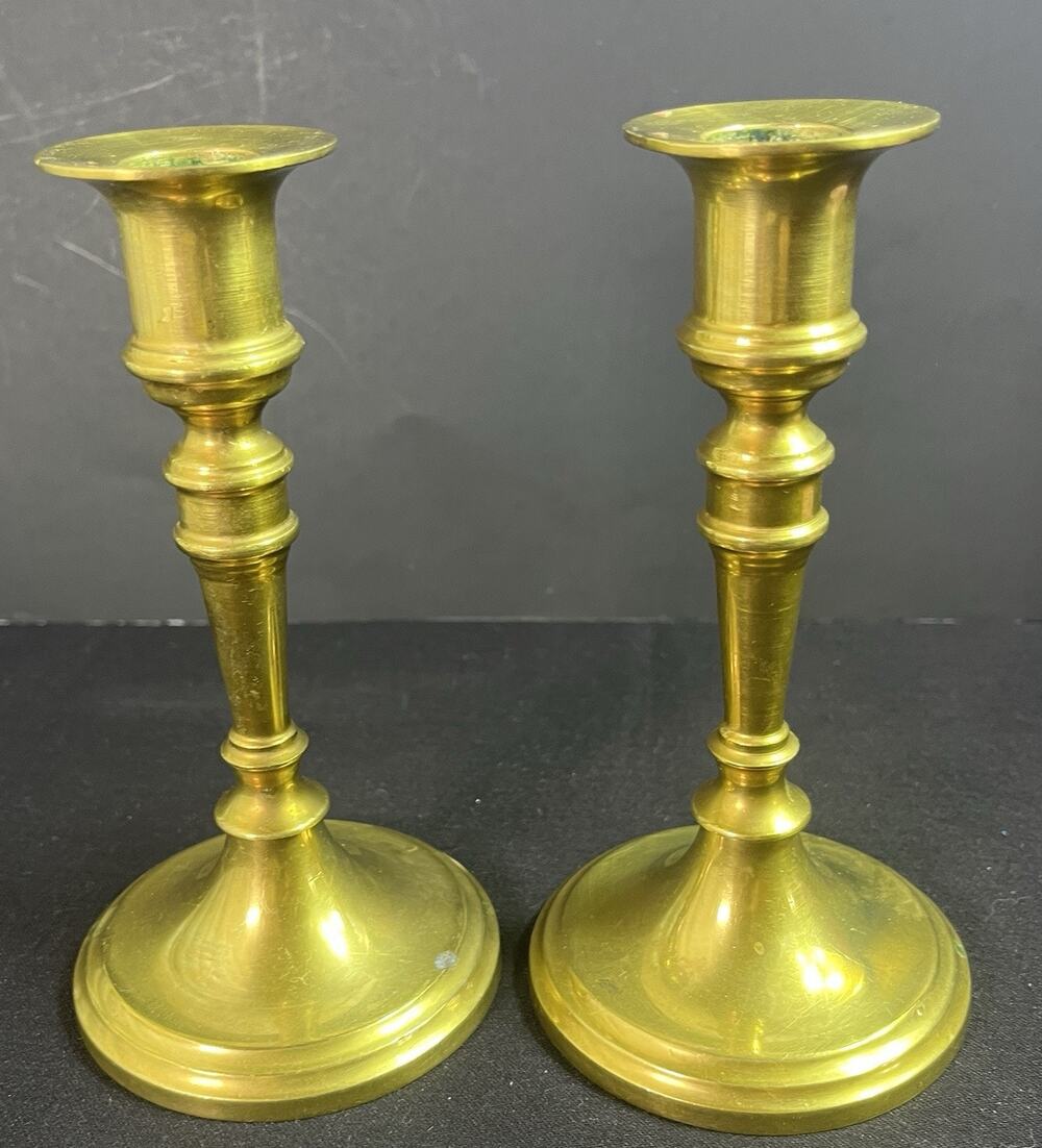 Vintage Solid Brass Candlesticks Set of 2 Heavy Candle Holders 6.5” Tall